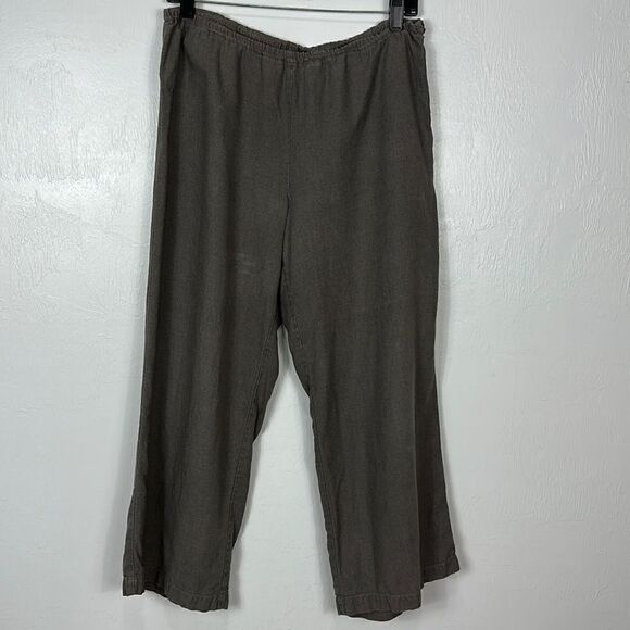 Eileen Fisher Pants - Eileen Fisher Brown Linen Wide Leg Mid Rise Pants Size M